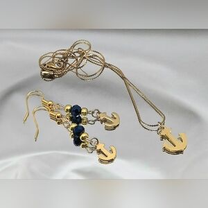 Gold Anchor Necklace and Earring Set